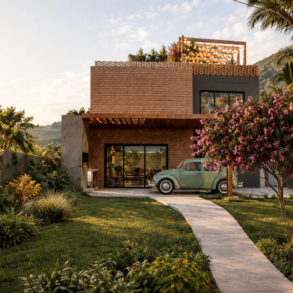 Pinheiras House, casa em tijolo ecológico integrada à paisagem